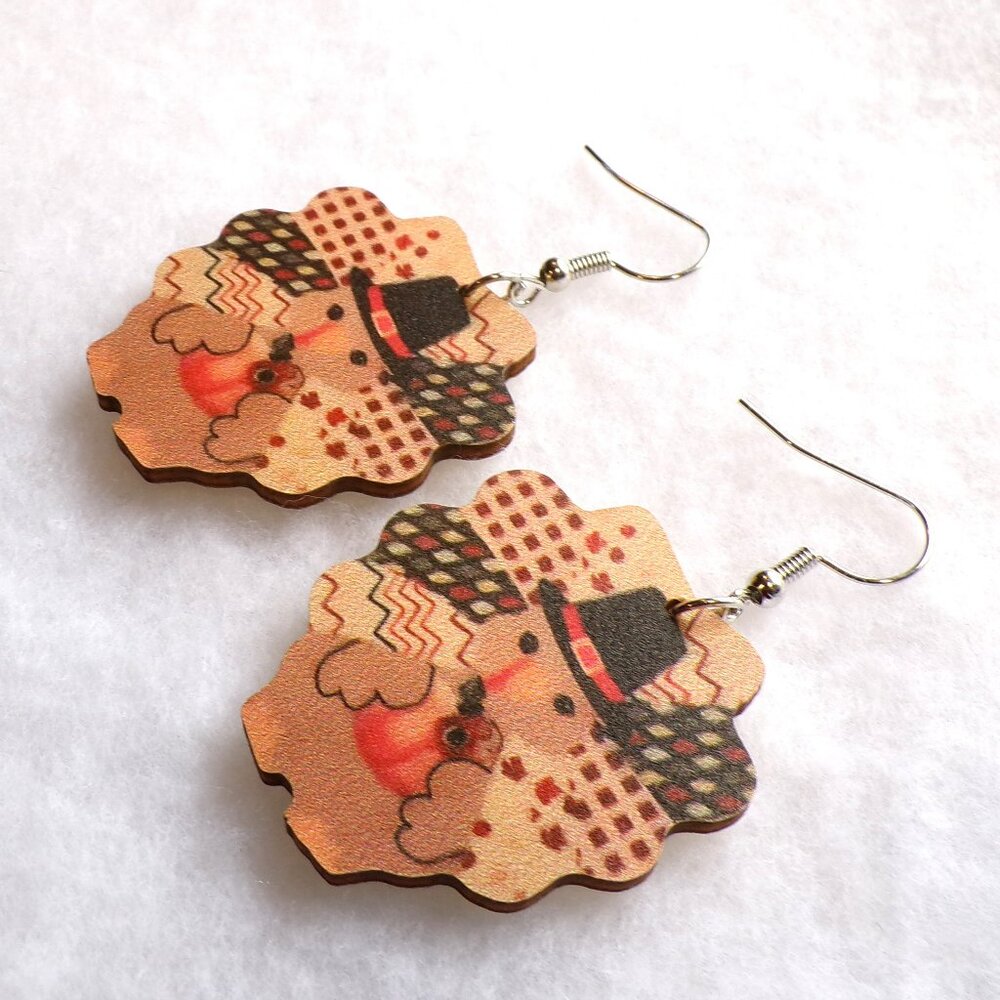 Thanksgiving Turkey Earrings Wood Dangle - Picture 3 of 4